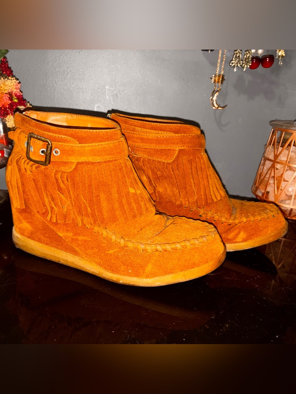BAMBOO Orange Suede Fringe Chukka Boots